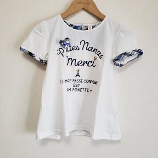 ポンポネット(pom ponette)の140 ポンポネットジュニア チェック柄使いリボン付きTシャツ 白(Tシャツ/カットソー)