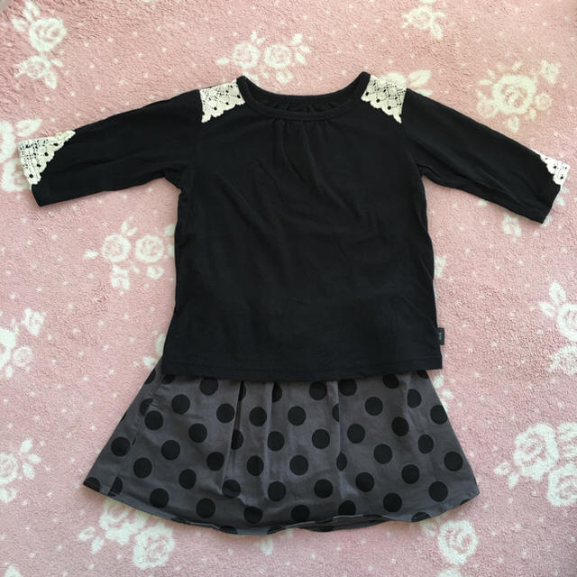 ベルメゾン(ベルメゾン)の美品♡110セットアップ♡黒・ドット キッズ/ベビー/マタニティのキッズ服女の子用(90cm~)(Tシャツ/カットソー)の商品写真