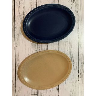 ドット ネイビー&ピンク オーバル 中皿 2枚 洋食器 オシャレ カフェ風(食器)