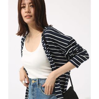 カスタネ(Kastane)の[美品][AZUL BY MOUSSY]サイドスリットロング長袖カーデ ネイビー(カーディガン)