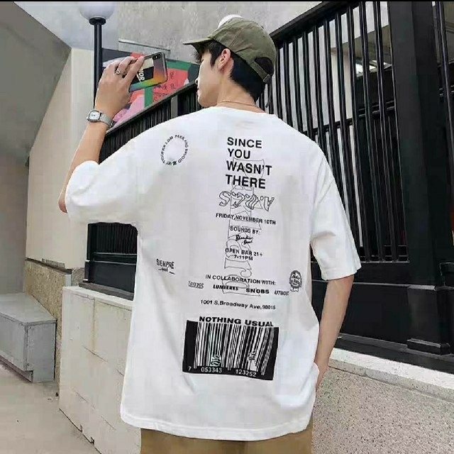 大人気アイテム バーコード Tシャツ ビッグシルエット ストリート メンズ XL メンズのトップス(Tシャツ/カットソー(半袖/袖なし))の商品写真