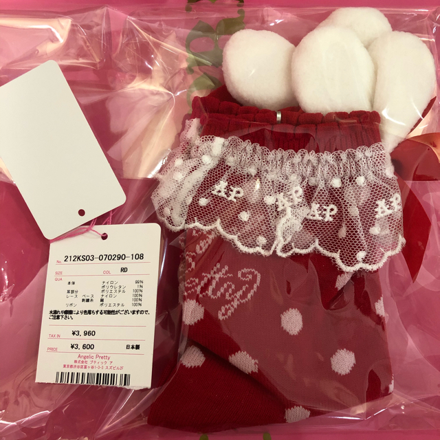 Angelic Pretty(アンジェリックプリティー)のBunnyドットクルー丈ソックス アカ レディースのレッグウェア(ソックス)の商品写真