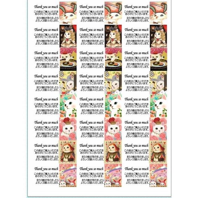 【T031】白猫　48枚☆サンキューシール ハンドメイドの文具/ステーショナリー(宛名シール)の商品写真