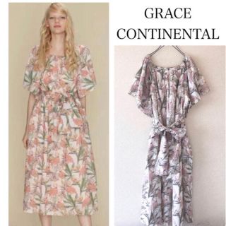 グレースコンチネンタル(GRACE CONTINENTAL)のグレースクラス　フラミンゴ柄ワンピース(ロングワンピース/マキシワンピース)