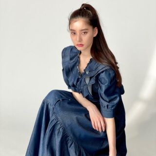 スナイデル(SNIDEL)のsnidel 新木優子 sweet コラボ ワンピース デニム 0サイズ(ロングワンピース/マキシワンピース)