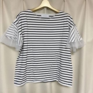 シンプリシテェ(Simplicite)のSimplicite チュールコンビ　フレア袖　ボーダー VネックTシャツ(Tシャツ(半袖/袖なし))