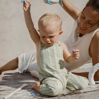 ザラキッズ(ZARA KIDS)のzara baby ストライプ柄オーバーオール(ロンパース)