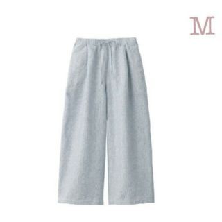 ムジルシリョウヒン(MUJI (無印良品))の★新品★ 無印良品フレンチリネンワイドパンツ／ネイビー×ストライプ／Ｍ(カジュアルパンツ)