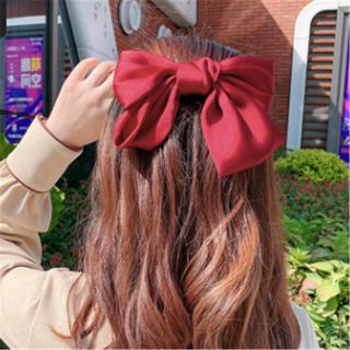 【新色】リボン バレッタ ビッグリボン 赤 韓国 ヘアアクセサリー ヘアピン