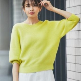 ユニクロ(UNIQLO)の✨美品✨ユニクロ ３Ｄコットンバルーンスリーブセーター 七分袖 M イエロー(カットソー(長袖/七分))