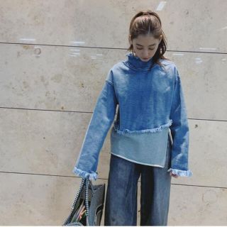 アメリヴィンテージ(Ameri VINTAGE)の新木優子着用❤︎ DENIM SWEAT DOCKING TOP (トレーナー/スウェット)