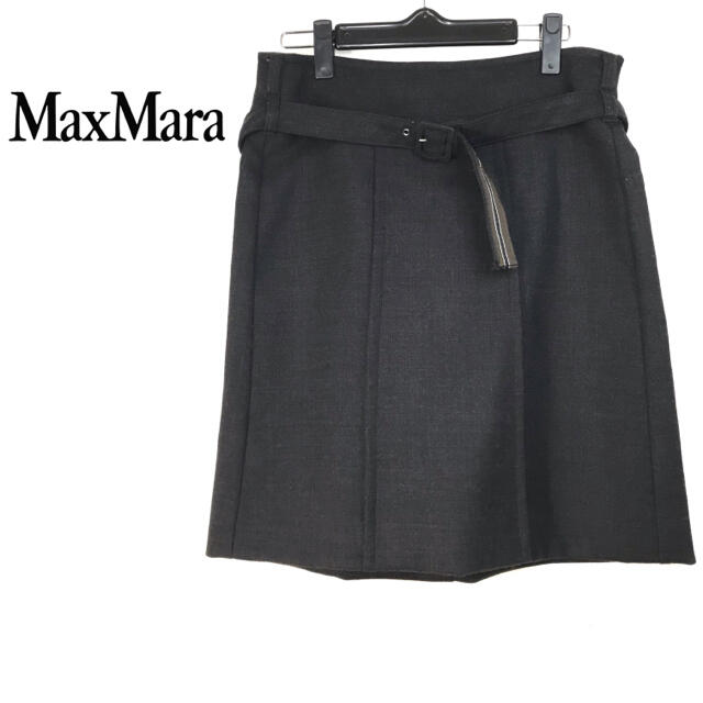 【美品】Max Mara   スカート　ベルト付き　ブラック