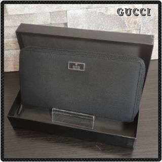 グッチ(Gucci)のグッチ キャンバスレザー ラウンドファスナー 長財布 超美品 【鑑定済】(ストール)