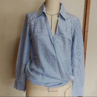 インディヴィ(INDIVI)の 【美品】INDIVI(インディヴィ)ストライプカシュクールシャツブラウス38(シャツ/ブラウス(長袖/七分))