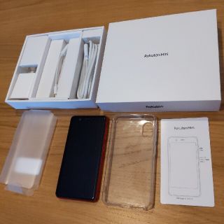 ラクテン(Rakuten)の美品 Rakuten mini レッド カバー付き (スマートフォン本体)