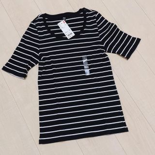 ユニクロ(UNIQLO)のリブボーダーUネックT (Tシャツ(半袖/袖なし))