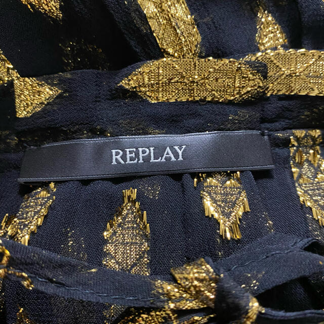 Replay(リプレイ)の【即納】 replay リプレイ Vネックシースルーブラウス ゴールド刺繍 S レディースのトップス(シャツ/ブラウス(長袖/七分))の商品写真