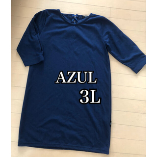 アズールバイマウジー(AZUL by moussy)のAZUL アズール　3L ワンピース　リボン　ネイビー　7分袖(ひざ丈ワンピース)