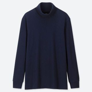 ユニクロ(UNIQLO)の新品 ユニクロ ソフトタッチタートルネックT  長袖Tシャツ ネイビー 紺 L(Tシャツ/カットソー(七分/長袖))