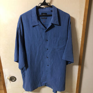オープンカラーシャツ 半袖シャツ　ブルー　2XL オーバーサイズ　薄手　古着(シャツ)