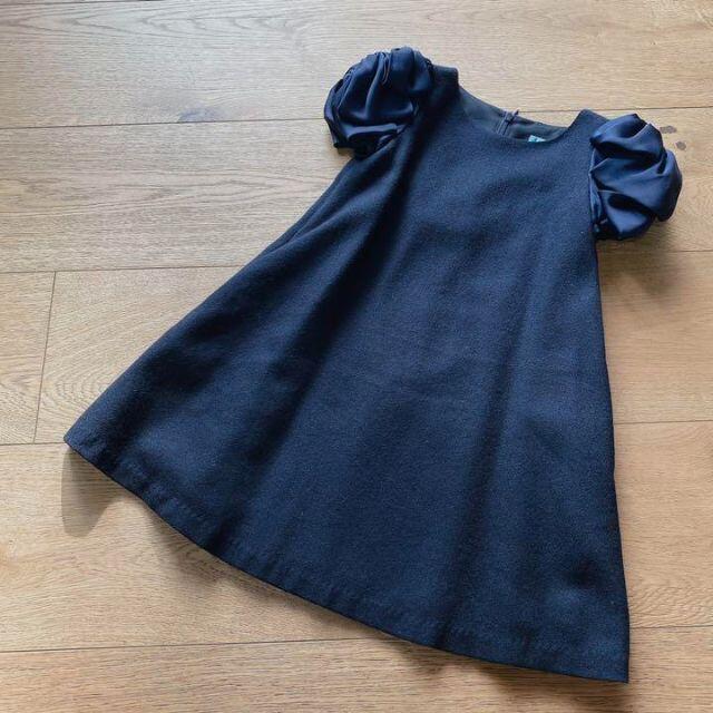 新品 トッカ ワンピース 100-110 肩フリル　ネイビー　リボン　誕生日キッズ服女の子用(90cm~)