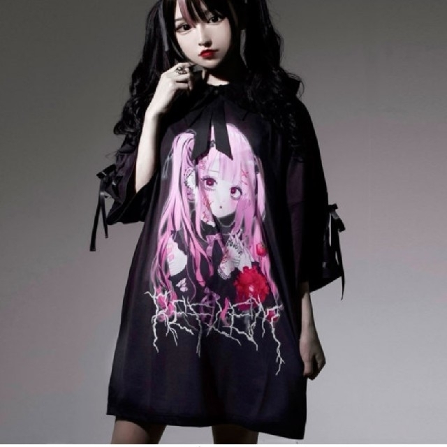 REFLEM negi 限定 コラボ 桃色髪 少女 レースアップ Tシャツ 地雷