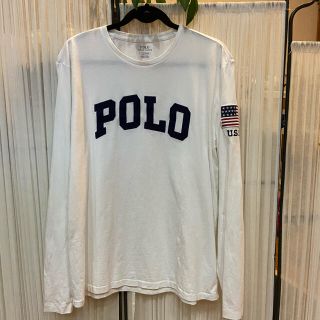 ポロラルフローレン(POLO RALPH LAUREN)の美品☆POLO Ralph Lauren ロンＴ　白×紺　Ｌ(Tシャツ/カットソー(七分/長袖))