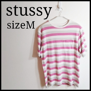 ステューシー(STUSSY)のステューシー　stussy　Tシャツ　Mサイズ　ボーダー　半袖Tシャツ　ピンク(Tシャツ/カットソー(半袖/袖なし))