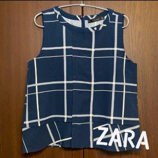 ザラ(ZARA)の❮ZARA❯ トップス 青 チェック ノースリーブ(カットソー(半袖/袖なし))