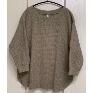 ユニクロ(UNIQLO)の★ユニクロUNIQLO ワッフルクルーネックT 7分 ベージュM(カットソー(長袖/七分))