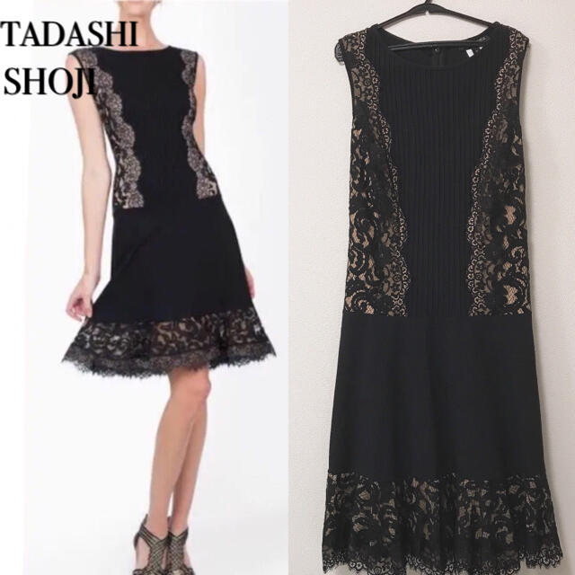 TADASHI SHOJI(タダシショウジ)のタダシショウジ　　ワンピース　レース　黒　S M  フレア　結婚式 レディースのワンピース(ひざ丈ワンピース)の商品写真