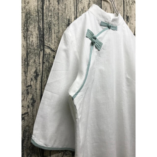 チャイナブラウス China shirt white mint レディースのトップス(シャツ/ブラウス(長袖/七分))の商品写真