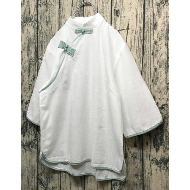 チャイナブラウス China shirt white mint レディースのトップス(シャツ/ブラウス(長袖/七分))の商品写真