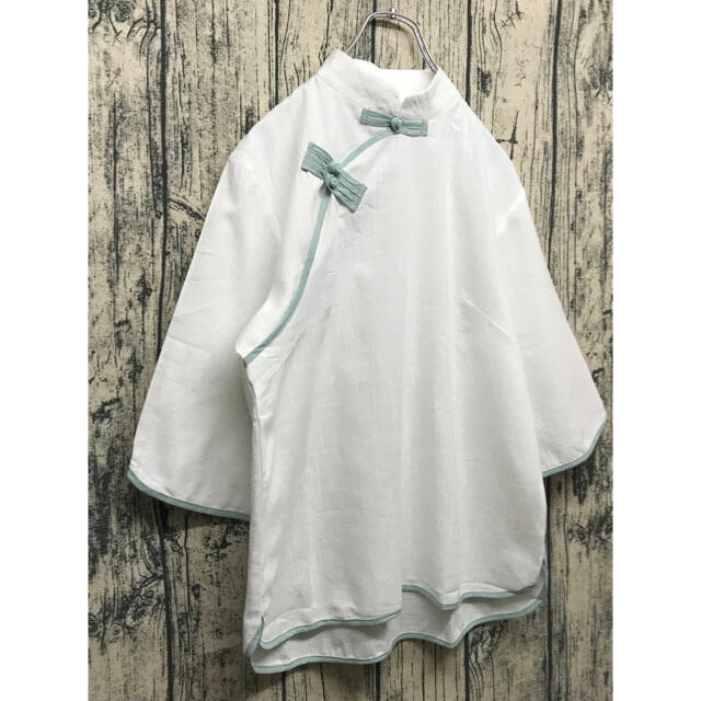 チャイナブラウス China shirt white mint レディースのトップス(シャツ/ブラウス(長袖/七分))の商品写真