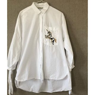 ザラ(ZARA)の白ワイド綿シャツ(シャツ/ブラウス(長袖/七分))