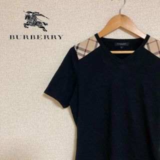 バーバリー(BURBERRY)のBURBERRY LONDON 半袖　Tシャツ　ノバチェック　肩デザイン　黒(Tシャツ(半袖/袖なし))