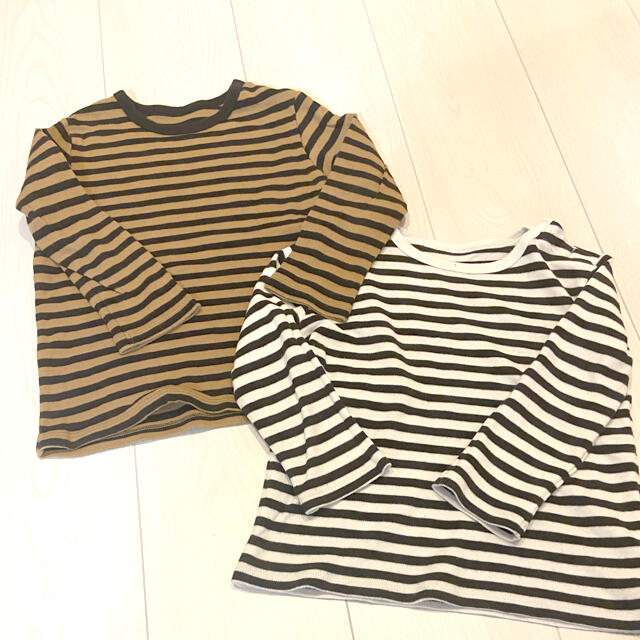 UNIQLO(ユニクロ)の☆ ユニクロ／ボーダーロングTシャツ／90&1002枚セット☆ キッズ/ベビー/マタニティのキッズ/ベビー/マタニティ その他(その他)の商品写真