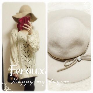 フェルゥ(Feroux)のFeroux♡ビジュー付きリボンウールハット新品未使用(ハット)