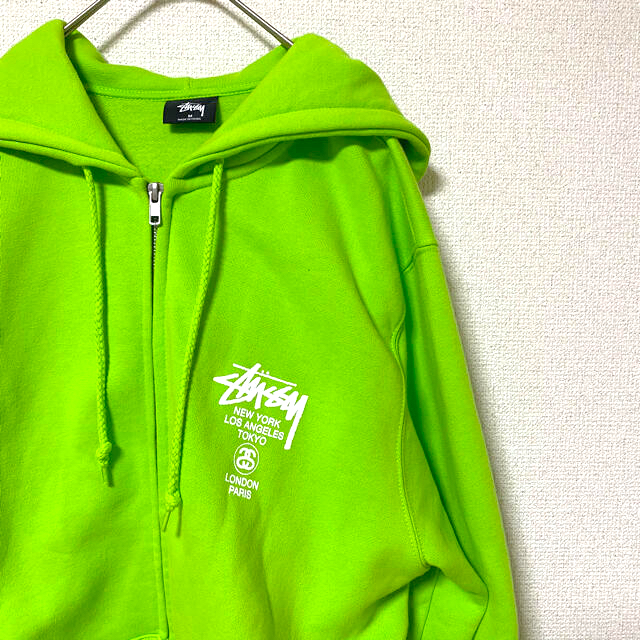 Stussy フードロゴ　ジップアップパーカー　緑