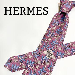 エルメス(Hermes)の【極美品】エルメス ネクタイ 総柄 ピンクパープル ビジネス(ネクタイ)