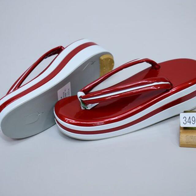 草履 ヒール高 ３枚芯 3段 Lサイズ フリー 25cm 赤×白 NO34909 レディースの靴/シューズ(下駄/草履)の商品写真