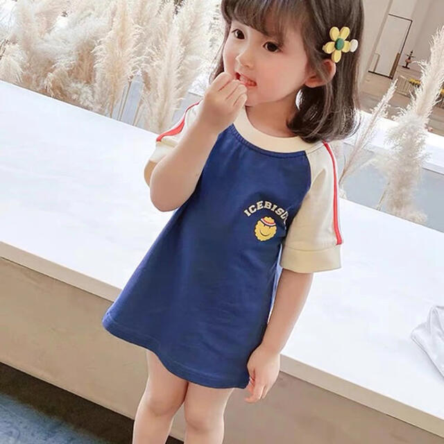 キッズTシャツワンピース　ニコちゃんロゴトップス　女の子服夏物ピンク100 キッズ/ベビー/マタニティのキッズ服女の子用(90cm~)(ワンピース)の商品写真