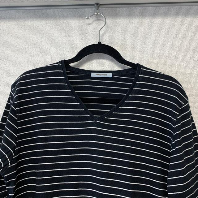 USED メンズ　長袖　ストライプ　黒　Vネック メンズのトップス(Tシャツ/カットソー(七分/長袖))の商品写真