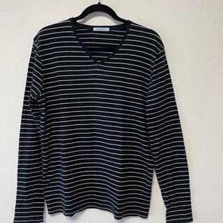 USED メンズ　長袖　ストライプ　黒　Vネック(Tシャツ/カットソー(七分/長袖))