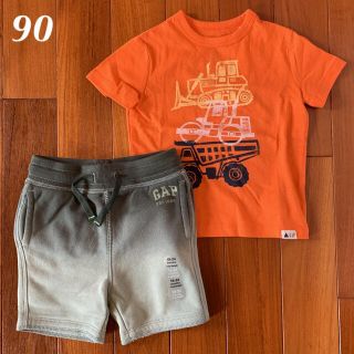 ベビーギャップ(babyGAP)の新品☆babygap☆オレンジTシャツ＆スウェットショートパンツセット☆90㎝(Tシャツ/カットソー)