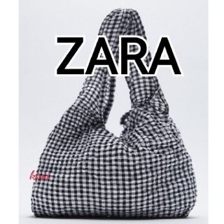 ザラ(ZARA)のZARA　(白/ブルー) ギンガムチェック バック　トートバック(トートバッグ)