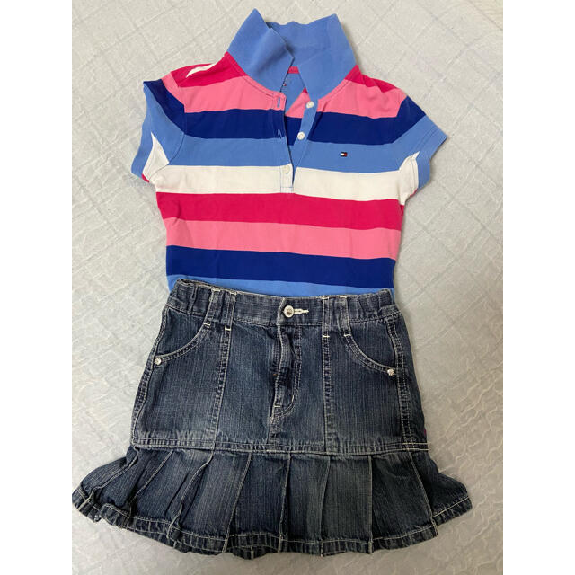 TOMMY HILFIGER(トミーヒルフィガー)のTOMMY HILFIGERのボーダー柄ポロシャツ&スカート130 キッズ/ベビー/マタニティのキッズ服女の子用(90cm~)(Tシャツ/カットソー)の商品写真