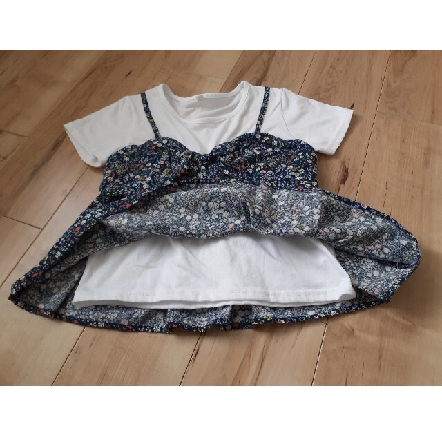 重ね着風花柄チュニック　140cm キッズ/ベビー/マタニティのキッズ服女の子用(90cm~)(Tシャツ/カットソー)の商品写真