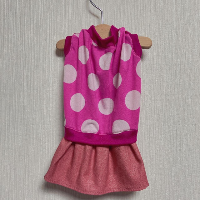 『ピンク＆ホワイトドット・桃スカート』　メルロコ　ダックス　犬服 ハンドメイドのペット(ペット服/アクセサリー)の商品写真