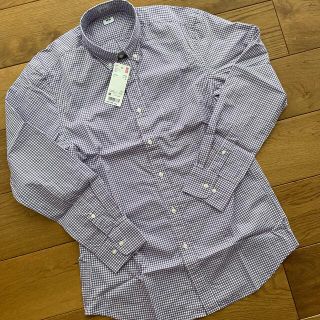 ユニクロ(UNIQLO)のユニクロ　長袖シャツ　チェックシャツ　ボタンダウンシャツ　メンズ　紳士　パープル(シャツ)